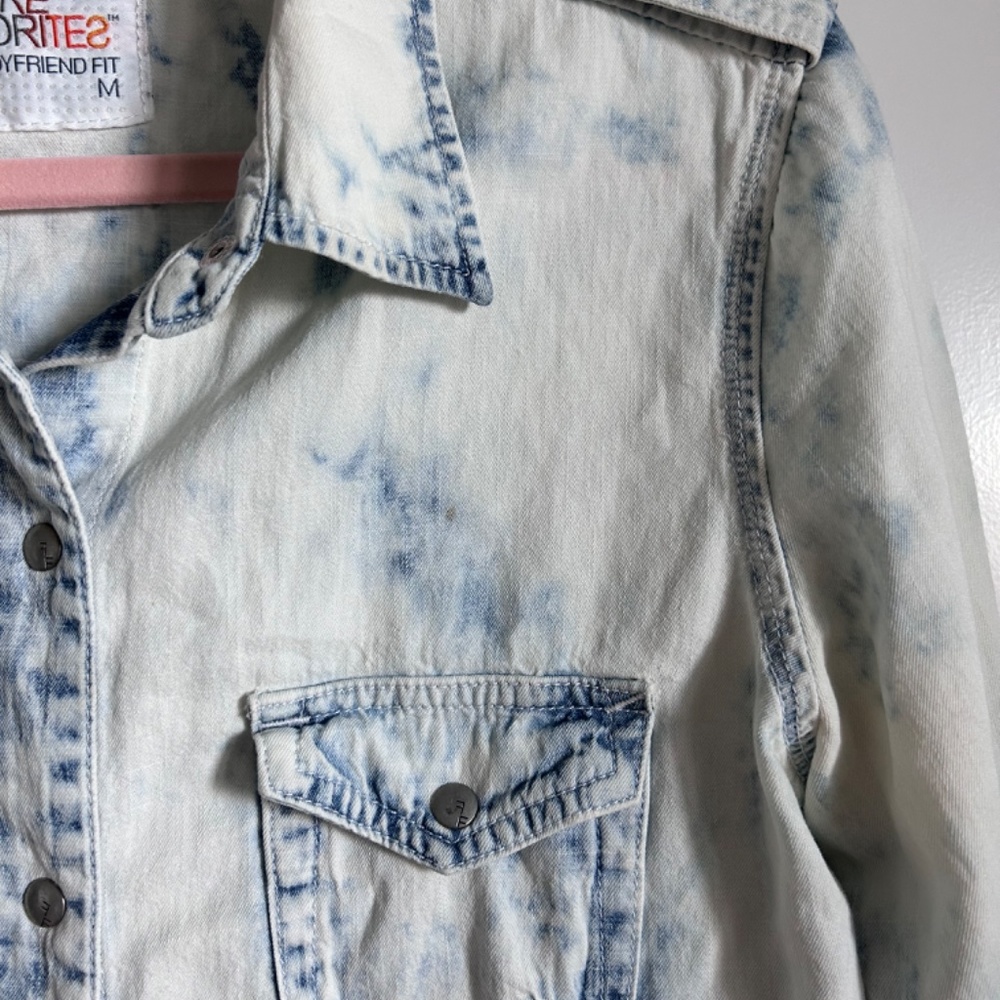 Bleached Denim Snap Button Up Top - image 2